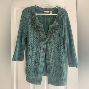 Green, open DKNY sweater